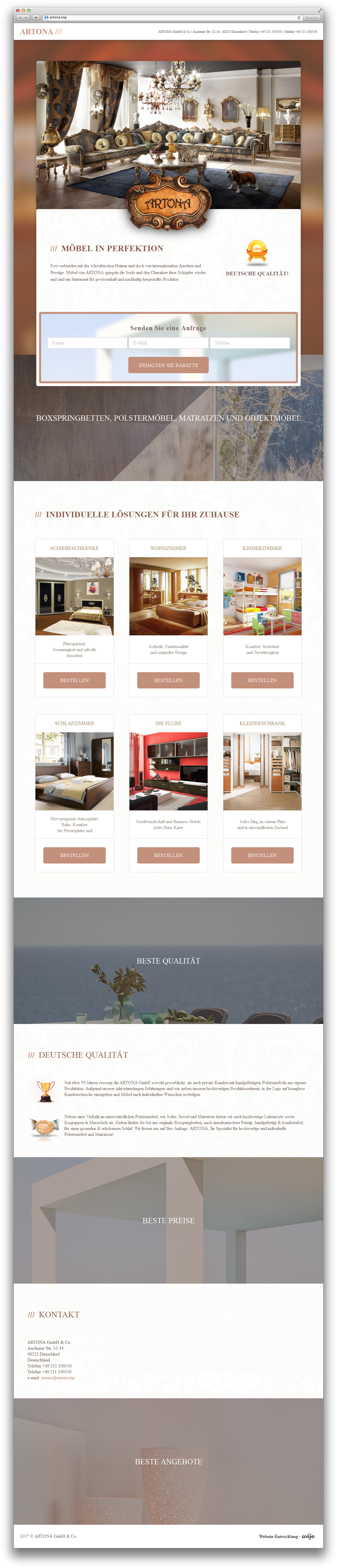 Разработка лендинга мебельной компании «ARTONA GmbH & Co» — РФ. Авторская разработка сайтов по индивидуальному заказу для любых видов бизнеса. Персональные и корпоративные сайты, интернет-магазины и лендинги под ключ
