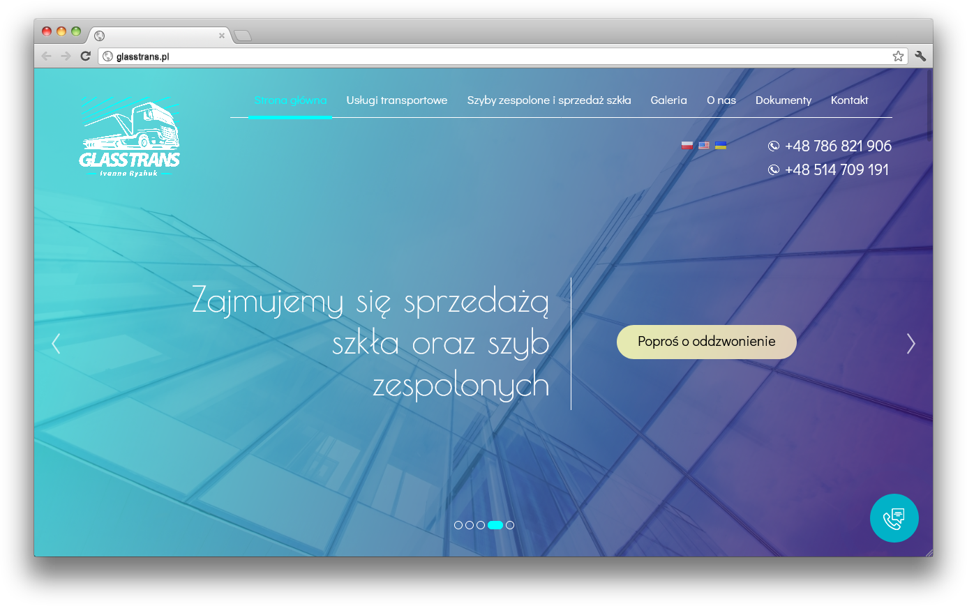 Разработка сайта для компании Glasstrans - продажа стекла и стеклопакетов. Авторская разработка сайтов по индивидуальному заказу для любых видов бизнеса. Персональные и корпоративные сайты, интернет-магазины и лендинги под ключ